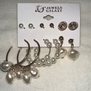 Gold and White Pearl Earring Set